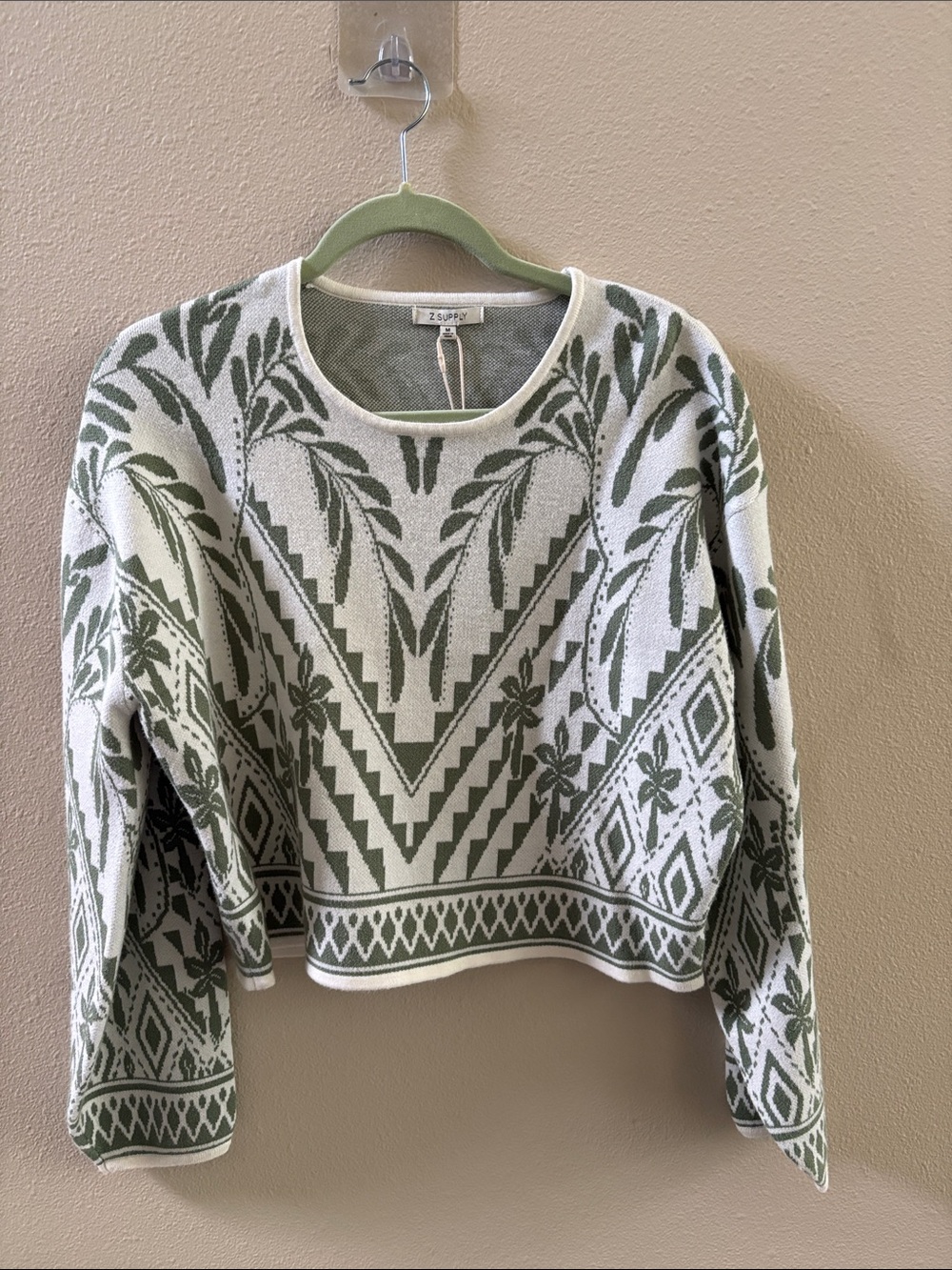 Z Supply Ivory and Green Floral Crewneck Sweater NWT